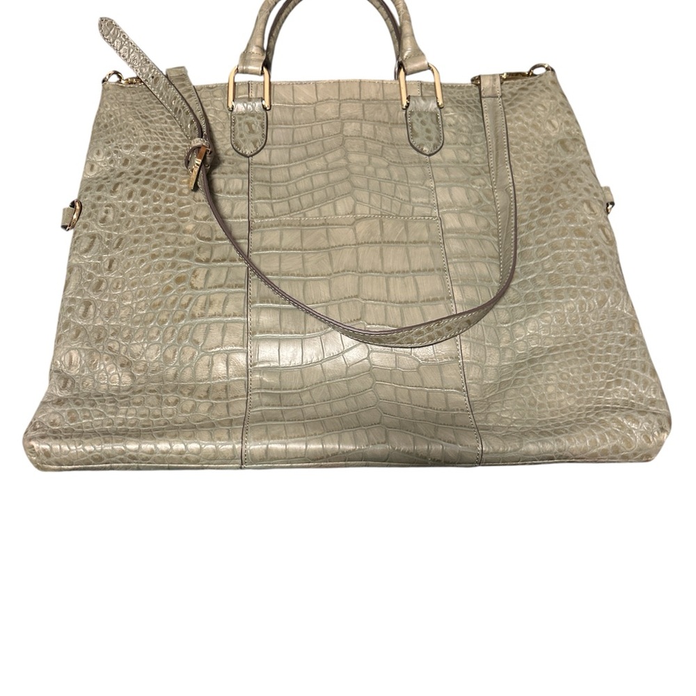 G.I.L.I. Crocodile-Embossed Gray/Greenish Tote